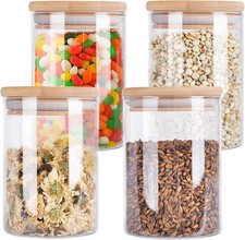 4 Pack Glass Storage Jars W/ Airtight Bamboo Lid 27 OZ Glass Kitchen Canisters