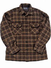 Vintage Pendleton Board Shirt Mens Small Brown Plaid Virgin Wool Loop Collar