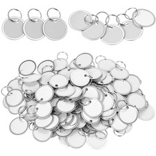 QWORK 180 Pieces Metal Rim Key Tags - Round Writable White Paper 31 mm,