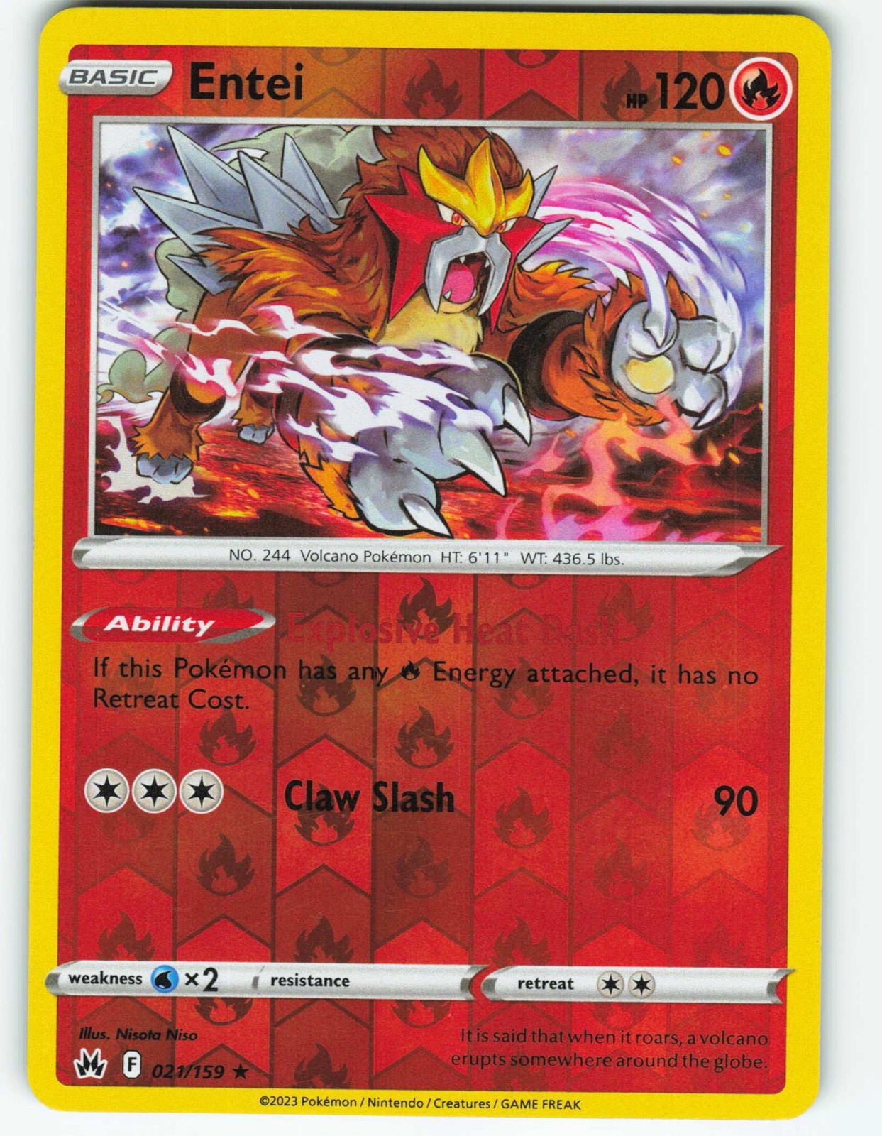Entei - Reverse Holo - 21/159 Crown Zenith - Pokémon TCG - 2023