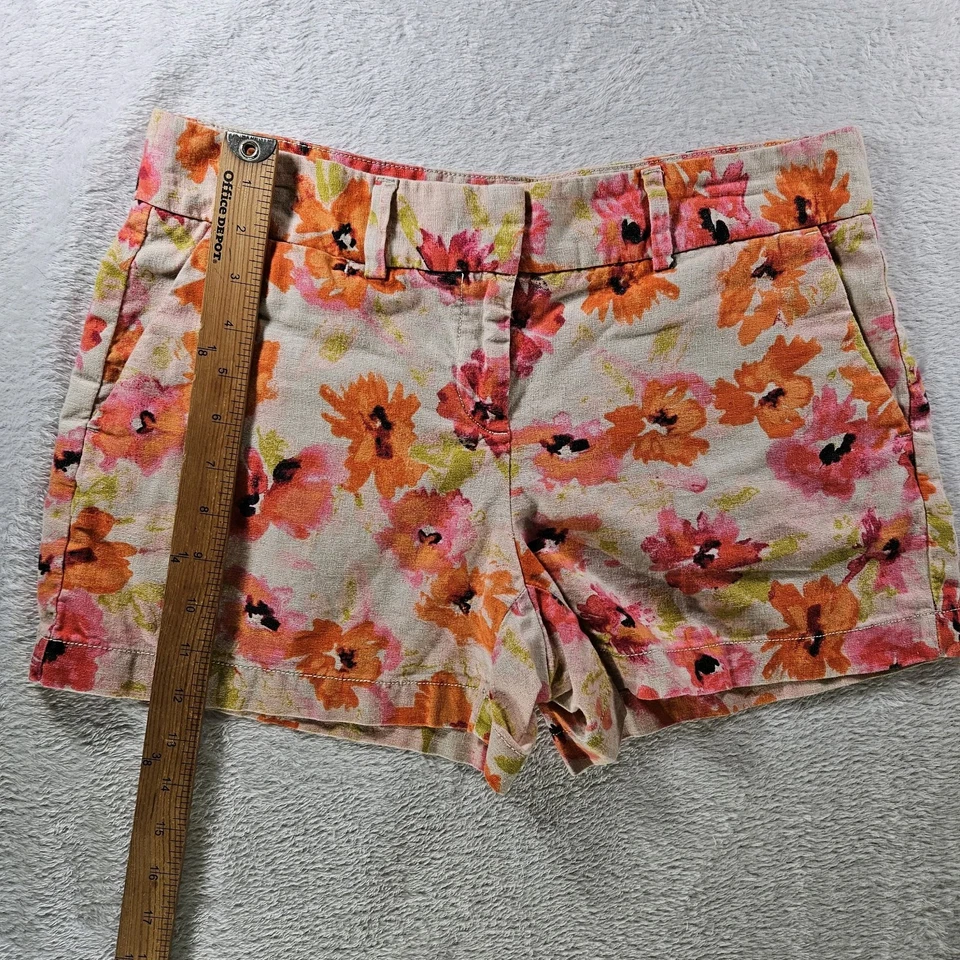 Pantalones Cortos Ann Taylor Loft Talla 4 Lino y Algodón Colorido Floral Vacaciones Crucero Foto 3 de 4