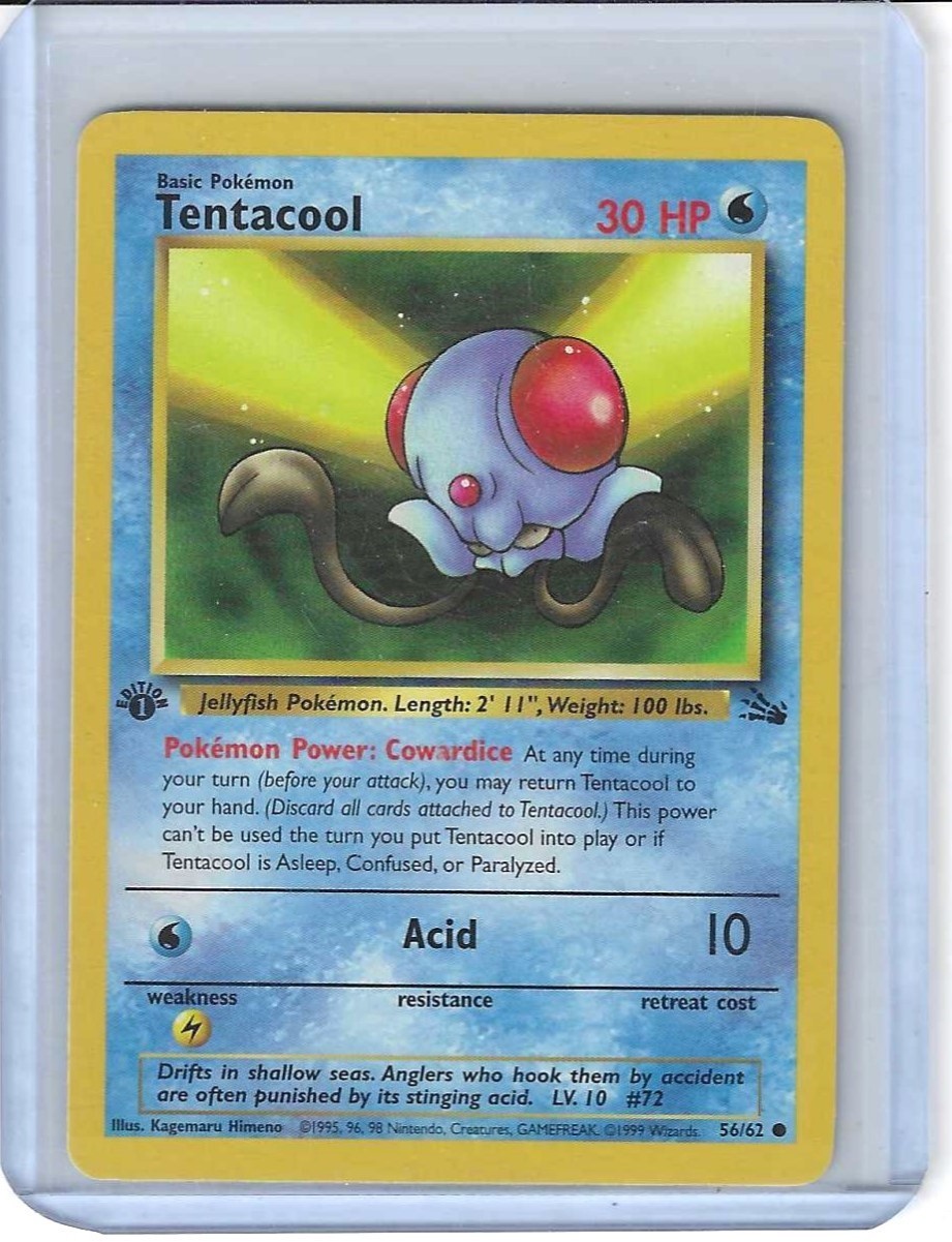 POKEMON FOSSIL 1ST EDITION TENTACOOL COMMON #56/62 UNPLAYED NM