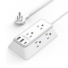 10 Ft. White Extension Cord Flat Plug Long Power Strips with Surge Protection Mo