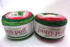 Lot of 2 ~ Holiday Herrschners Pastry Puff, Acrylic/Wool Yarn, Peppermint (0009)