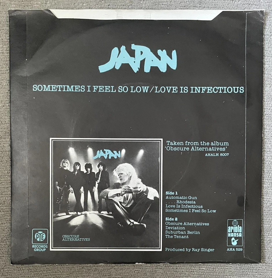 AHA529 Japan Sometimes I Feel So Low 7” Vinyl Record 1978 Blue - Image 2 of 4