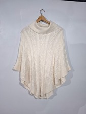 TALBOTS M Cable Knit Poncho Cape Shawl Sweater Cream Lambswool Blend Asymmetrica