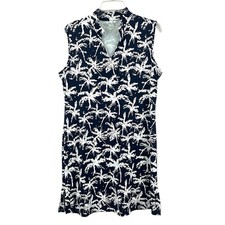 Lulu B Tropical Palm Tree Sleeveless Mandarin Collar UPF 50 Activewear Dress L