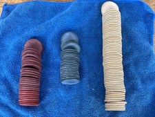 Vintage Lot of 110 Clay Poker Chips - Bakelite - Red Tan Blue