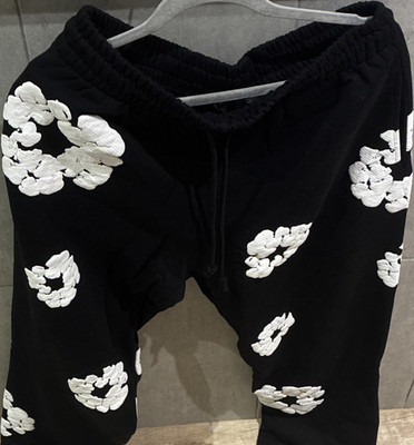 DENIM TEARS Black Floral Sweatpants XL Cotton Drawstring Elastic Waist