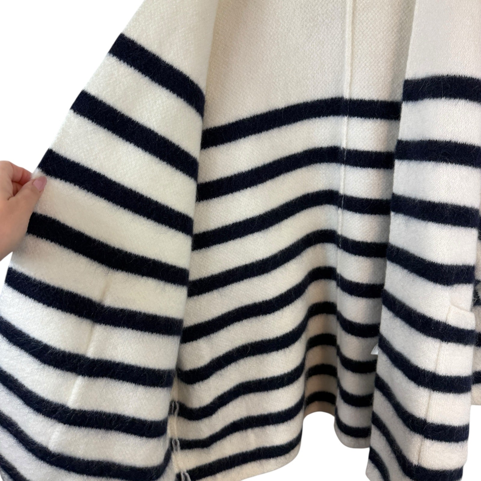 Sezane Oscar Striped Wool Mohair Blend Open Jacket Parisian Chic Ecru Navy OS image 6
