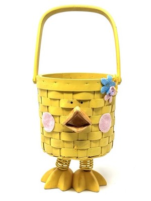Yellow Chick Wicker Basket Metal Feet Easter Basket Decor CUTE