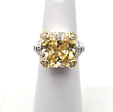 JR TWO  (Judith Ripka) 18K Gold & Sterling Silver Canary Yellow Ring w Diamonds
