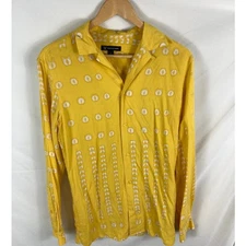INC International Concepts Yellow Patterned Button Down Shirt Size Small