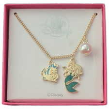 Disney Parks Little Mermaid Necklacw Ariel Flounder and a Pearl like Bead Charms