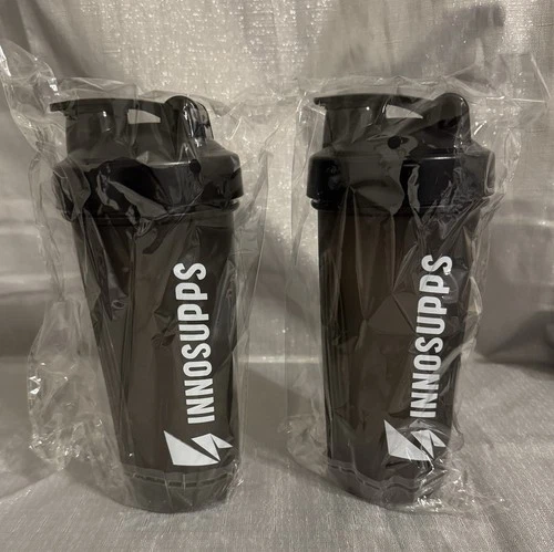 Innosupps shaker bottle set of 2 New in Plastic Black w/ Wire Whisks 20oz