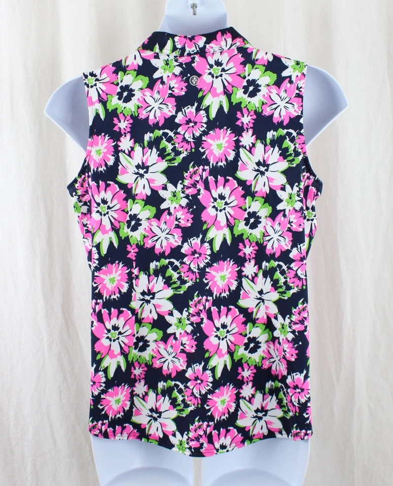 Jofit 海军蓝粉色多印花 1/4 拉链无袖运动服高尔夫 Polo 上衣 XL — 第 2/4 张图片