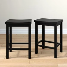 Smith Collection Set of 2 Solid Wood Counter Height Bar Stools, 24-Inch Saddl...
