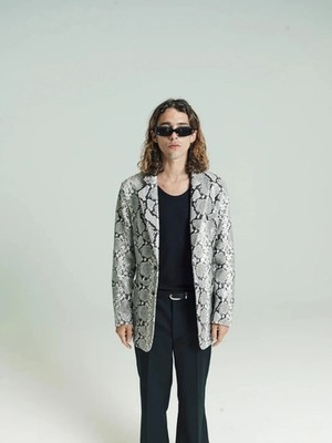SECOND/LAYER Leather Snakeskin Blazer Jacket Python ERD Saint Laurent Sz 50 L