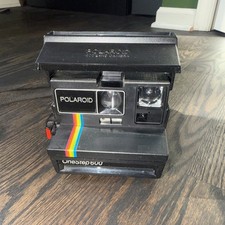Vintage Polaroid OneStep 600 Land Camera Black Rainbow Stripe Edition UNTESTED