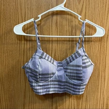 NEW J for Justify Purple Plaid Lightly Padded Crop Top Size Medium