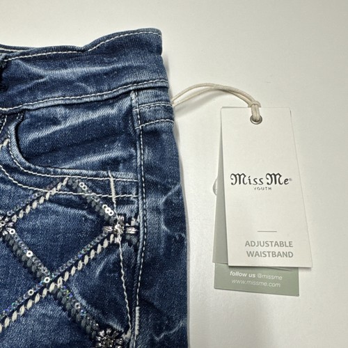 Miss Me Los Angeles Blue jeans Girls Criss Cross Sequin Shorts Size 7 NWT - Picture 3 of 10