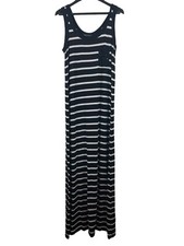 Karen By Karen Kane Black White Stripe Sleeveless Sequin Pocket Maxi Dress S