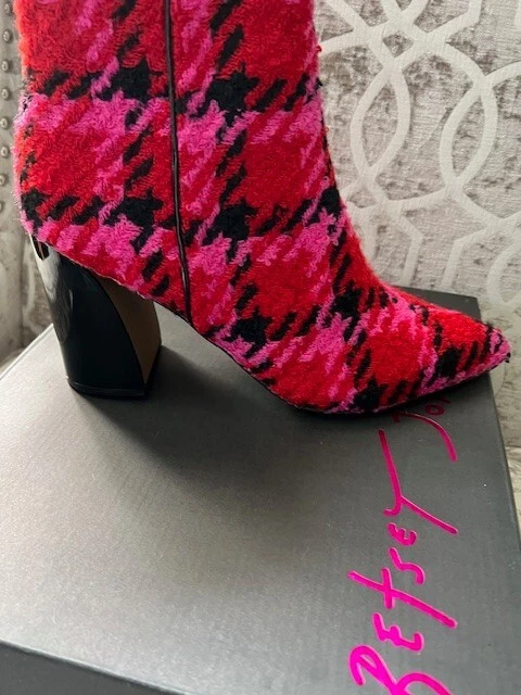 Bota para mujer Betsey Johnson Jackyy - fucsia/pata de gallo a cuadros nueva en caja talla 10 Foto 3 de 4