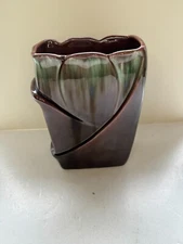 Vtg Royal Haeger Tulip Vase R651 Green Brown MCM 8" Shiny Glaze