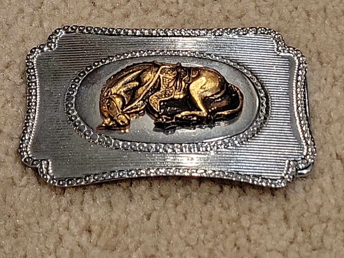 柿乃葉 Vintage Silver Buckle Belt Vintage NOS (new old stock) Silver Tone Belt Buckle with Gold Tone