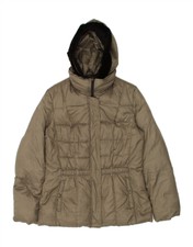 Geox Respira Womens Hooded Padded Jacket Uk 16 Large Beige Polyester Bd01