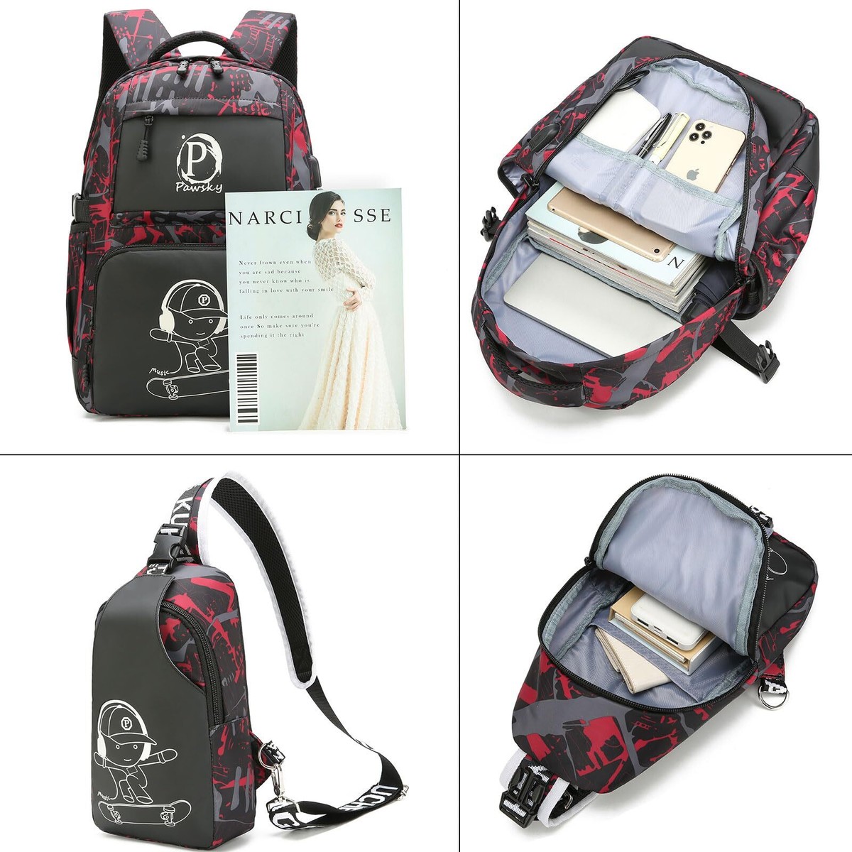 Skateboard Anime Luminous Backpack School Backpack with USB