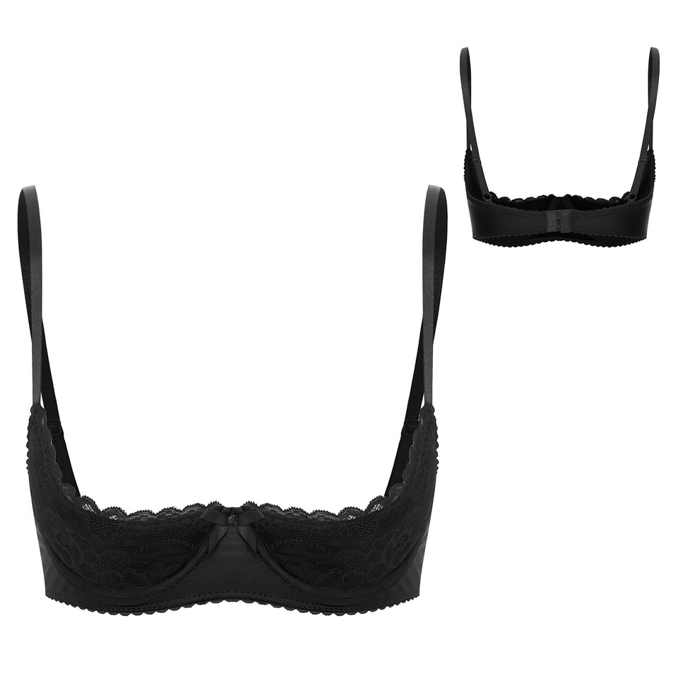 Women's Lace 1/4 Cups Shelf Bra Lingerie Balconette Bras Underwire Push ...
