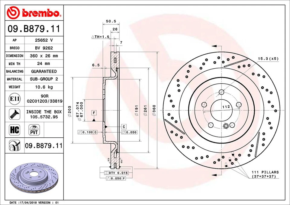 JUEGO FRENOS BREMBO WK TRASERO 360MM MERCEDES AMG GT C63 S63 SL63 X290 W205 A217 Foto 4 de 4
