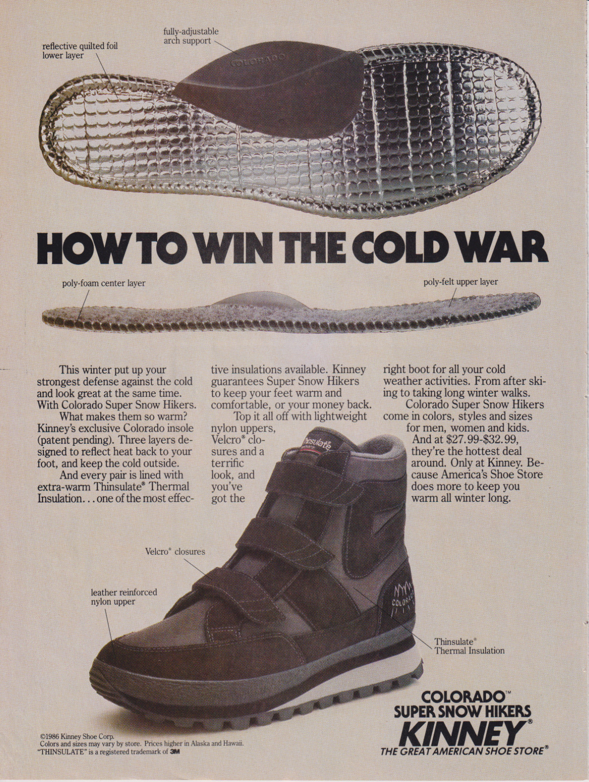 Kinney Shoe Store Vintage 1986 Impreso Anuncio Página Colorado Super Snow Senderistas Zapatos