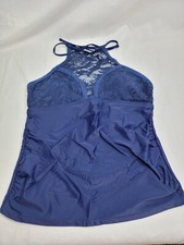 Coastal Blue Women's Swimwear Crochet Halter Neck Tankini Navy Large AMZ222FC