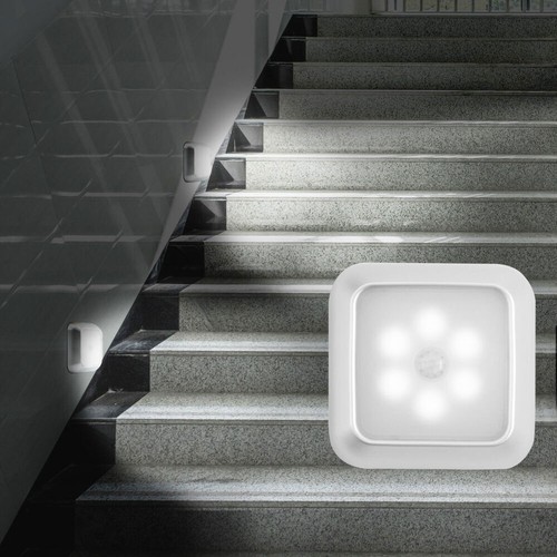 6 LED Motion Sensor Lights PIR Wireless Night Light Battery Cabinet Stair Lamp - Picture 4 of 12