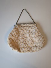 Vintage White Pearl Beaded Clutch Evening Bag Hand Made Hong Kong Mandarin Arts.