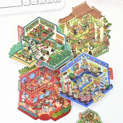 Karikatur Miniatur-Szene 3D-Aufkleber DIY Landschafts aufkleber  Schüler kind