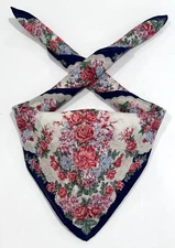 WOMEN HANDKERCHIEF NINA RICCI FLORAL Pink White Rose COTTON POCKET SQUARE 20”