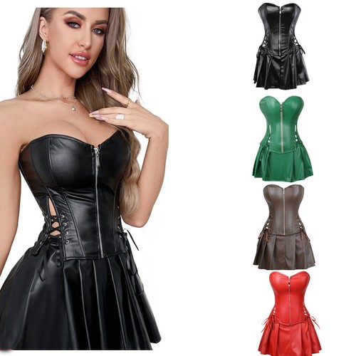 Disfraz Sobrebusto Corsé Mini Falda Vasco Cincher Lencería Bustier Cuero Sintético - Imagen 9 de 32