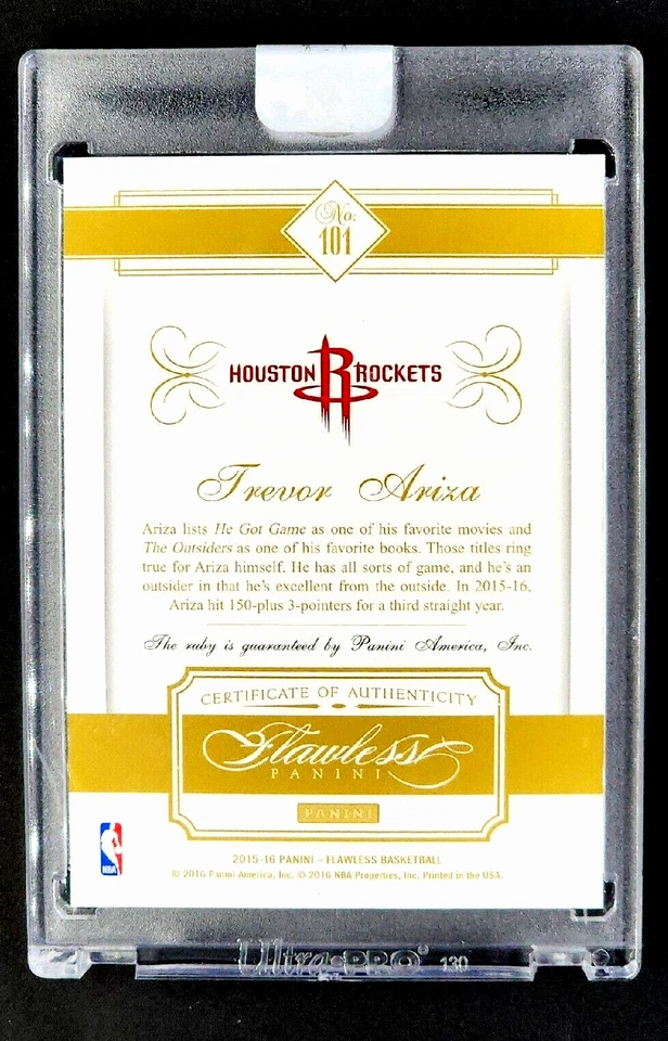 2015 Panini Flawless Ruby #101 Trevor Ariza/15 sin circular *Rubí real en tarjeta* Foto 2 de 4