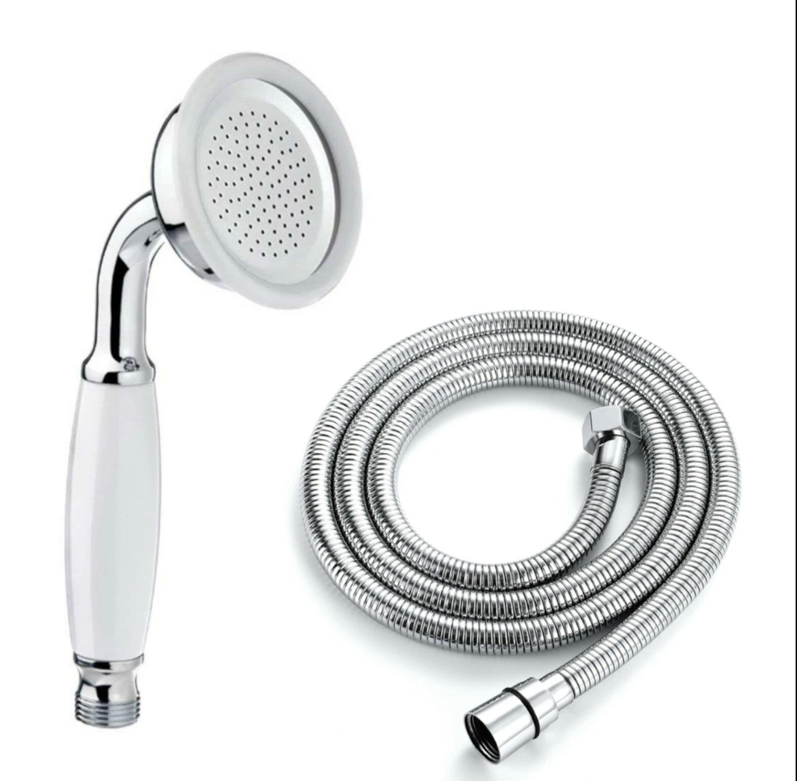 Traditional Ceramic Handle and Metal Shower head, 1.75 M 12mm Large bore hose