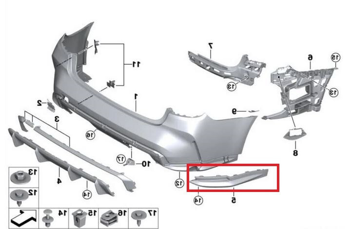 2021-22 BMW M3 Rear Bumper Lower Lateral Cover Trim Righ,Black PN 