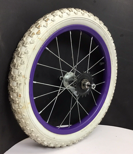 16" Bicycle Rear Purple Wheel Coaster Brake and White 1.95" Tire Kids Bike #N40