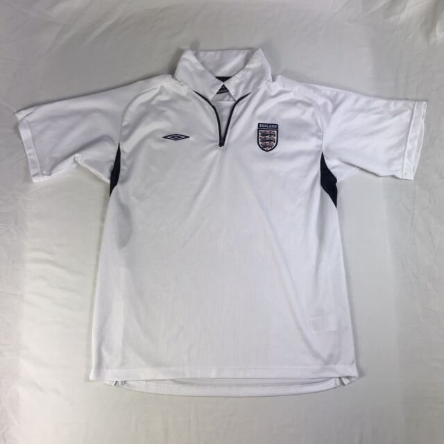 England Umbro Football Shirt White/ Blue 1/4 Zip Short Sleeve Large 40-42”Chest