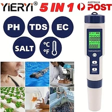 5IN1 YIERYI Digital Water Quality Tester Meter Pen TDS PH EC Salinity Monitor AU