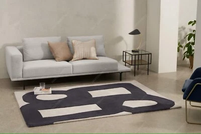 Abstrait Art Déco Zone Laine Main Touffeté Tapis 2.4x3m Gris Indien Tapis - Photo 1/4
