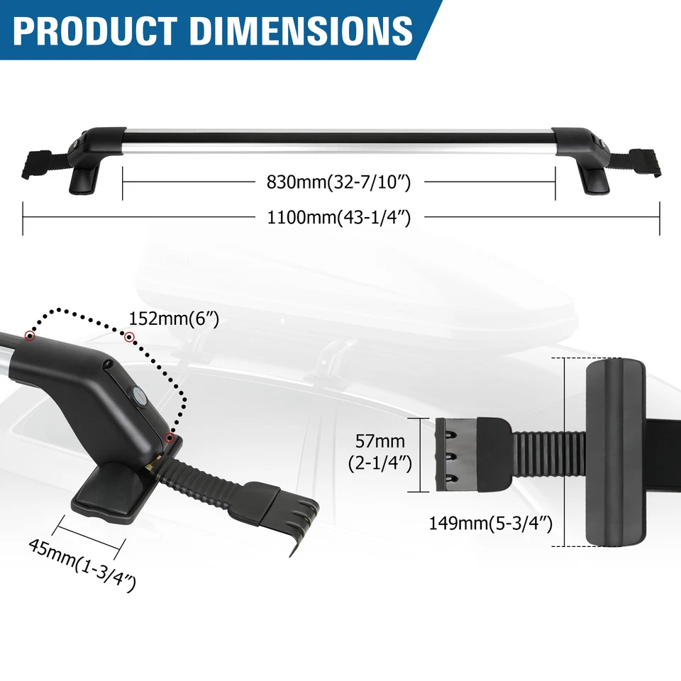 42.5" Top Roof Rack Cross Bar Luggage Carrier W/ Lock For Chrysler 200 2011-2017 - Image 2 of 4