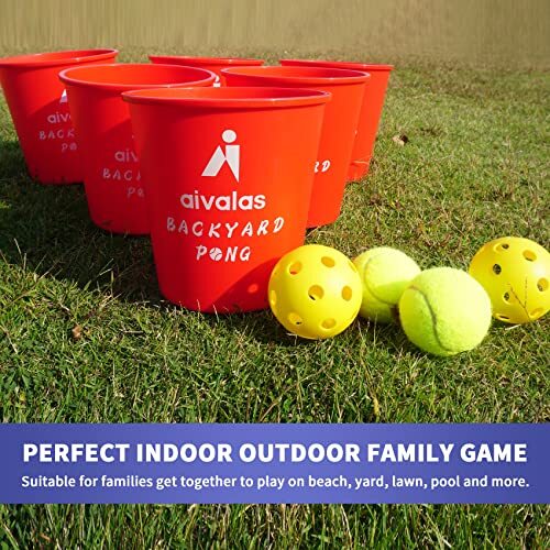 Yard Pong Outdoor Spiel – Riesiges Wurfspiel Mit 12 Eimern Und Bällen – Für Erwachsene, Familie, Strand, Camping Und Hinterhof