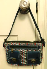 authentic MARC JACOBS woven raffia zip top SHOULDER BAG Retail $450 Blue Red New